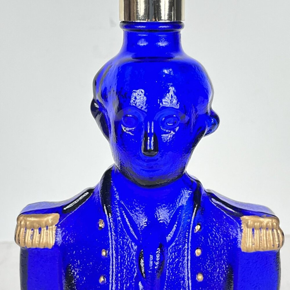 Charles Jacquin Cobalt Blue George Washington Glass Empty Liquor Bottle Vintage - Picture 4 of 7